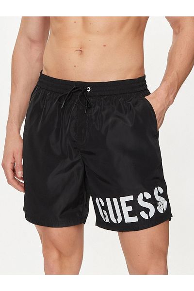 Guess Jeans Pánske čierne plavky s potlačou Guess Shorts