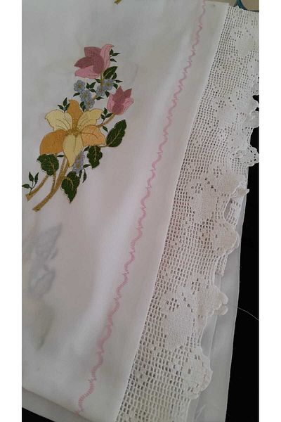 Papatyam Hand Knitted Crochet Lace (200X90) Handcrafted Lace/Fabric Polyester Blend Machine Work/Vintage/Cotton Yarn
