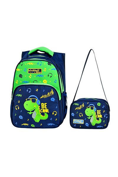 Linea Școala primară și cutie de prânz pentru dinozauri Waddell cu 3 compartimente - bleumarin/verde 3006