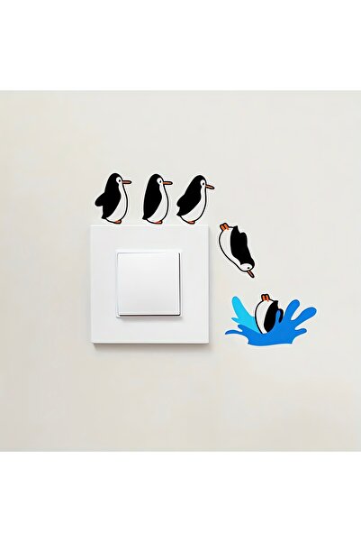 CajuArt 5 Parça Suya Dalan Penguenler Ahşap Priz Anahtar Sticker Modern Dekor Süs