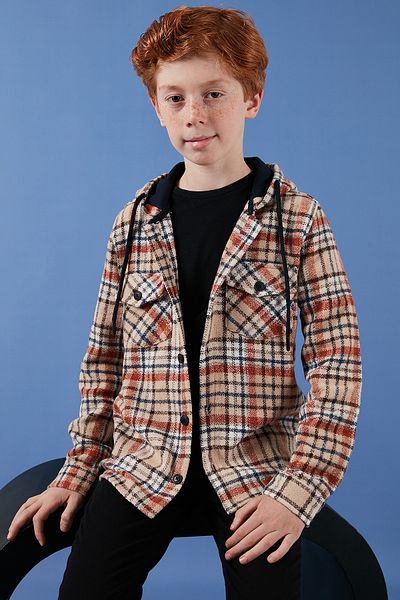 Lela Boys Winter Lumberjack Shirt - Hooded, Double Pockets, Plaid Print Cf24W81778