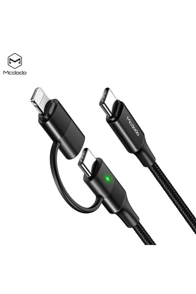 Mcdodo CA-7120 2'Sİ 1 ARADA 60W USB-C - LİGHTNİNG+TYPE-C VERİ KABLOSU LED'Lİ 1,2M