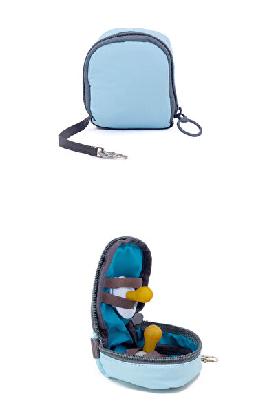 MUCCO Mavi Su Geçirmez Bondit Kumaş 2'li İçi Lastikli Emzik Saklama Çantası