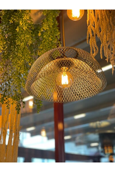 Genel Markalar Fileli Amber Avize 30x15cm Rustik Ve Modern Avize Tasarım, Dekoratif Aydınlatma Loş Işık