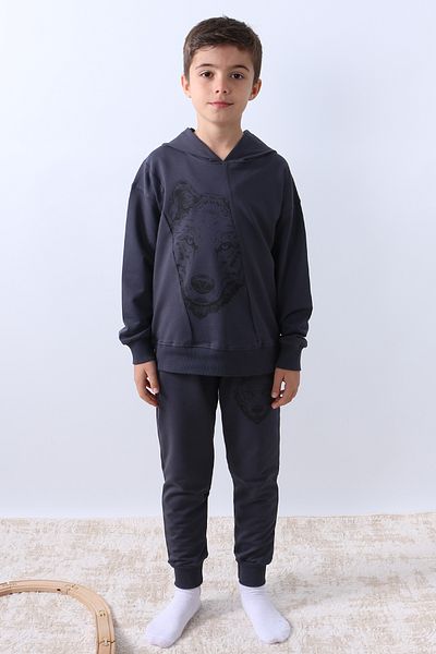 HÇM Boy's Hooded Tracksuit Set - Wolf Printed F10