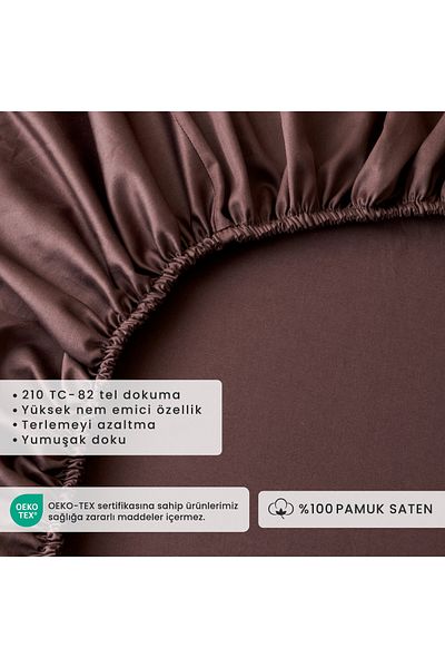 Bella Maison 100% Cotton Satin Supreme Double Fitted Sheet Brown (160X200X35 cm)