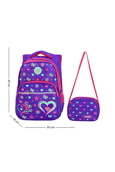 Linea Waddell 3 Compartment Primary School Bag and Lunch Box Heart Purple 3025