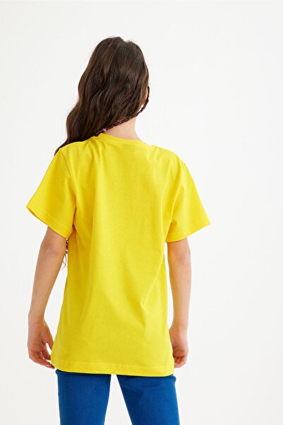 CC STORE Cat Printed Yellow Children's T-Shirt for Ages 5 - 15