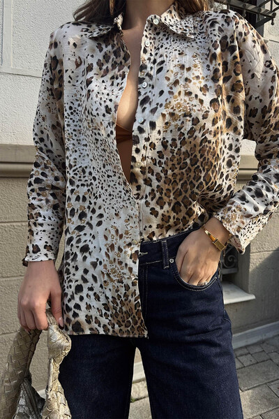 XHAN Bej Leopar Desenli Gömlek 6YXK2-49092-25