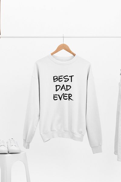 qoeuyl boutique Best Dad Ever Printed Father's Day Birthday Gift Crew Neck Sweatshirt