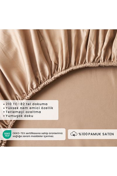 Bella Maison 100% Cotton Satin Supreme Double Fitted Sheet Mink (160X200X35 cm)
