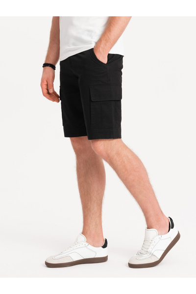 OMBRE Pánské jednobarevné šortky s cargo kapsami - černé V4 OM-SRCG-0133 XXL
