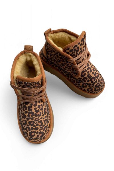 Beyond Women's Tan Leopard Mebe Sheepskin Laced High Sole Suede Boots 4.5 cm Byndmb02