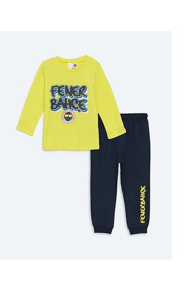 LC Waikiki Lcw Baby - Yellow Printed Sweatshirt and Sweatpants for Boys Set of 2