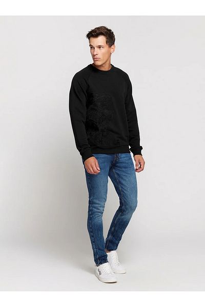 Guess Jeans Ανδρικό μαύρο κεντημένο πουλόβερ Guess