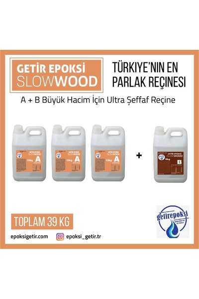 epoksi getir Kalın döküm(büyük hacim) Epoksi Slowwood 39 kg