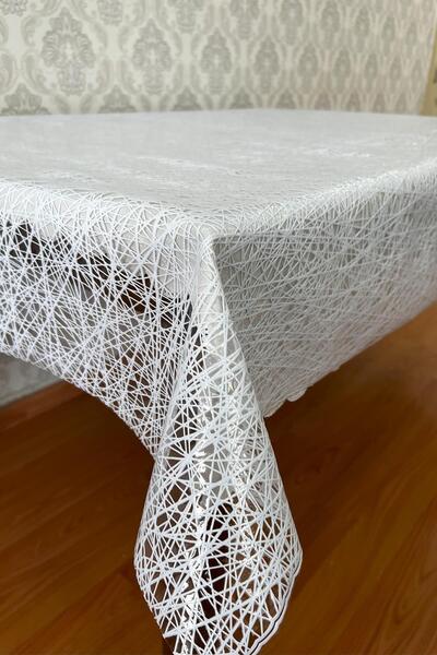 Seron PVC Şeffaf Kaplamalı İp Desenli Masa Örtüsü – Beyaz Renk