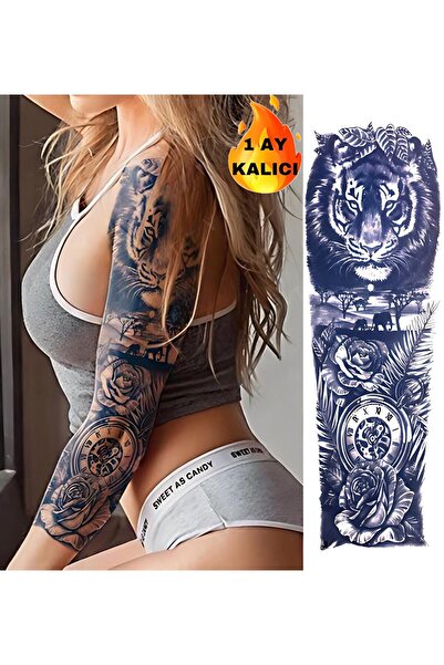 Mecit Tuhafiye 1 AY KALICI TAM BOY KOL KAPLAMA ASLAN SAAT ORMAN GÜL GEÇİCİ DÖVME