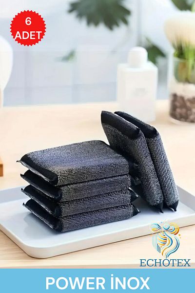 ECHOTEX (6 Pcs) Stainless Power Inox Sponge Special Steel Wire Texture Dish Sponge Factory Outlet
