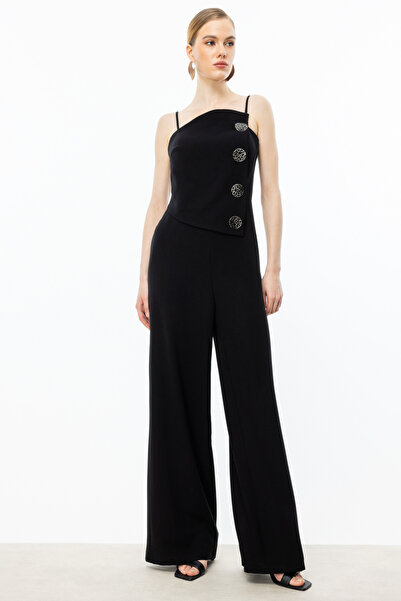 Mi Pret a Porter Mi Önü Büyük Düğmeli Asimetrik Yaka Tulum