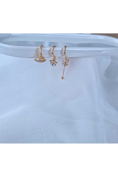 EZ accessories Triple Anti-Tarnish Steel Earrings with Evil Eye Stones