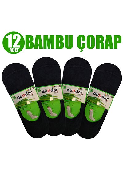 Dündar Plus 4 Seasons Anti-Slip Silicone Banded 12 Pieces Black Men's Bamboo Ballerina Socks