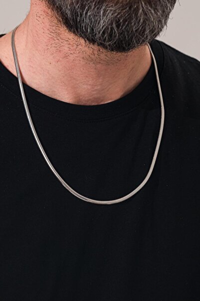 Tmt Silver GÜMÜŞ 3.5 MM RODYUMLU YASSI İTALYAN MODEL YILAN  ZİNCİR KOLYE