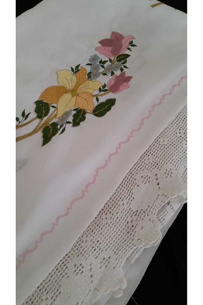 Papatyam Hand Knitted Crochet Lace (200X90) Handcrafted Lace/Fabric Polyester Blend Machine Work/Vintage/Cotton Yarn