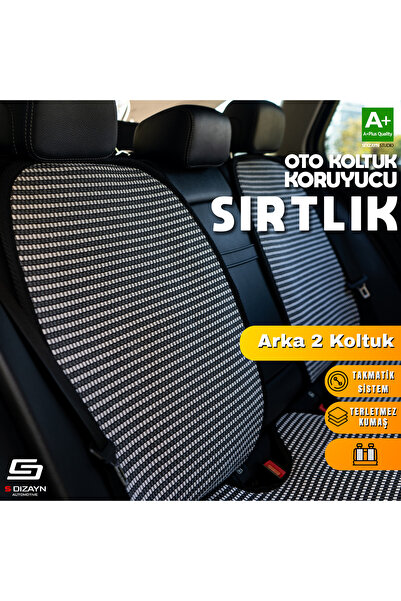 S Dizayn Oto Arka Koltuk Sırt Koruyucu Kılıf Çizgili Füme Beyaz Universal 2 P...