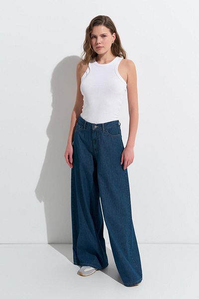 KADRİYE BAŞTÜRK Pantaloni largi din denim, albastru închis