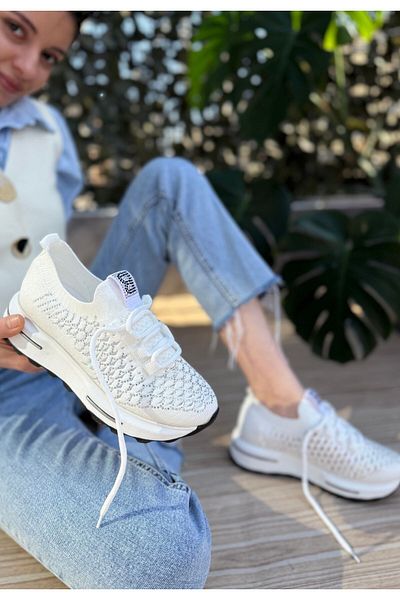 ED KLAS Cilla White Knitwear Beaded Sneakers