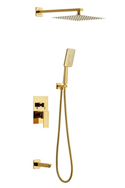 T MAY T-MAY Sart-Ç Ankastre Gömme Banyo Bataryası Duş Seti Altın Renkli Tüm Parçalar Dahil 25x25 Başlık