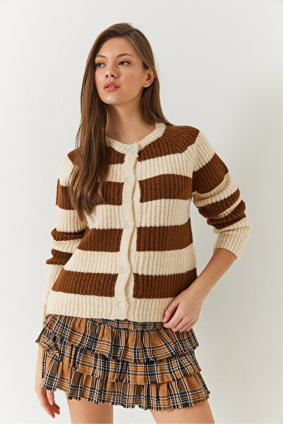 Bianco Lucci Women's Striped Buttoned Knitwear Cardigan