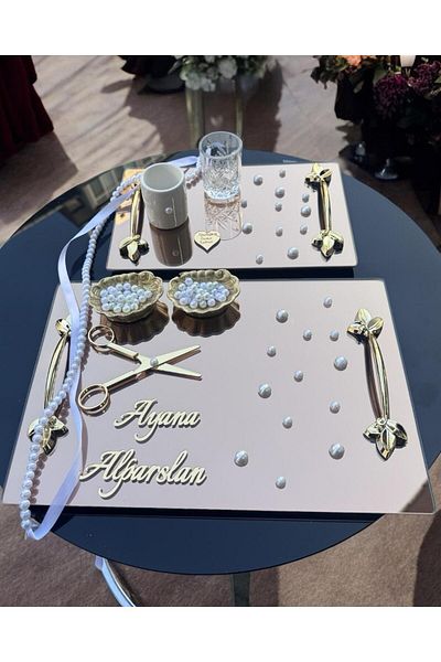 CyzHome Tycho Pearl Engagement Ring and Groom Coffee Tray - Ribbon Gift Set