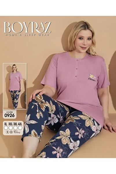 BEYAZTOPTAN Quality Women's Combed Combed Short Sleeve Battal Pjama Suit