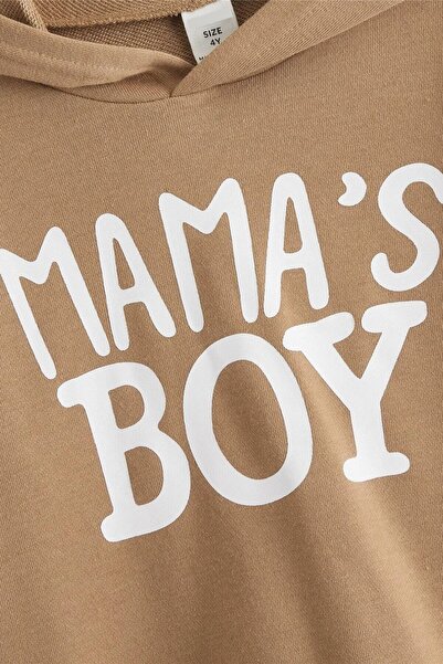 CC STORE Hanorac cu mânecă lungă imprimat cu glugă Mamas Boy Bej pentru băieți