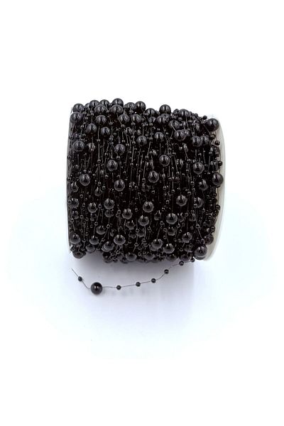 yiğit aksesuar 5 Yards Black Fish Tape Ribbon Pearl Bundle Wedding Dress Outfit Party Ornament