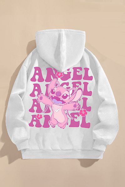 CC STORE Children's Sweatshirt Three Thread Rastred Printed White Sweatshirt |    Lilo and Stitch Angel Printed