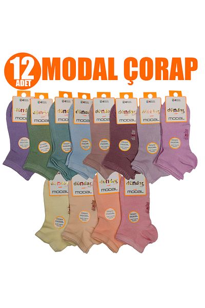 Dündar Plus 4 Seasons Seamless Soft Wash Scented 12 Pieces Mixed Color Women's Modal Booties Socks