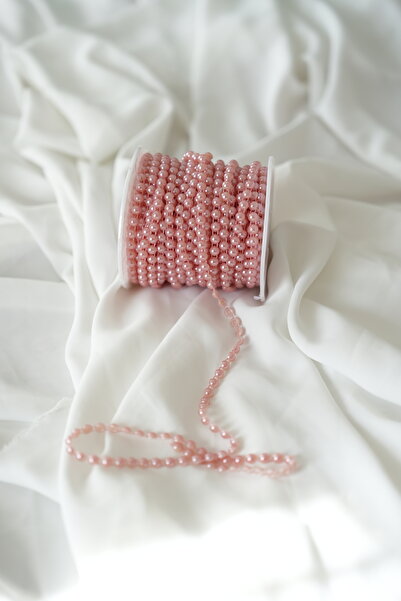 İstoria Bridal 5 Metre Pembe Sıralı Kesik Inci, Nişan Süsleme, Inci 6 Mm