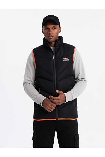 OMBRE Men's quilted sleeveless jacket with neon accents - black V4 OM-JAVJ-0210 L/XL