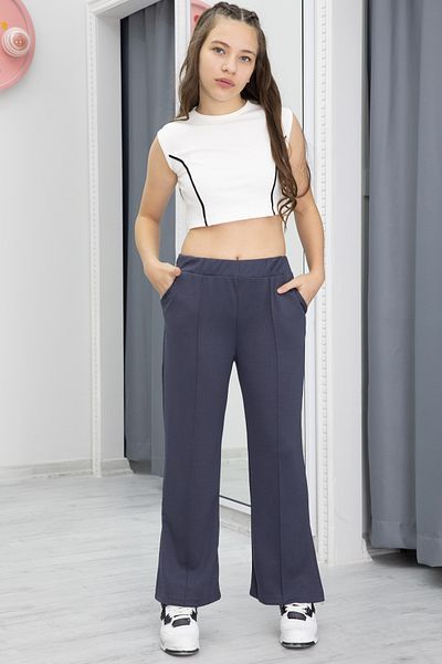 Cansın Mini Indigo Wide Leg Slit Girl's Trousers 20289