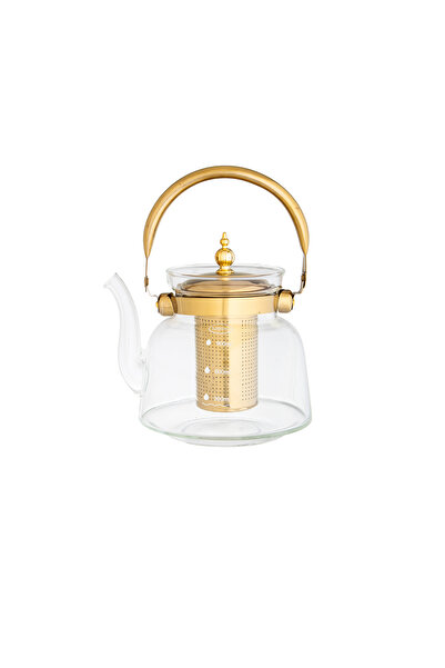 SAFA إبريق شاي زجاجي حراري مع مصفاة ذهبية سعة 1.2 لتر