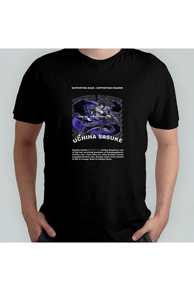 Pixxa Naruto - Sasuke Uchiha Crew Neck 100% βαμβακερό μπλουζάκι Μοντέλο 2