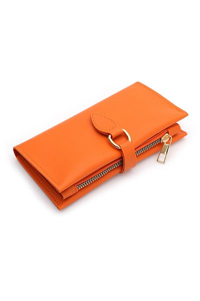 S.S SÜZER DERİ Trendy Women's Wallet with Soft Faux Leather Zipper Compartment - Xd-September-Orange