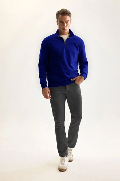 PURE EFFECT Men's Navy Blue 3 Thread Cotton Raised Fleece Inside Regular Fit Stand Collar Zippered Thick Sweatshirt