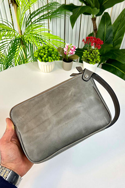 CüzCan Rewoler Antik Сірий Ручна сумка з подвійною блискавкою з натуральної шкіри