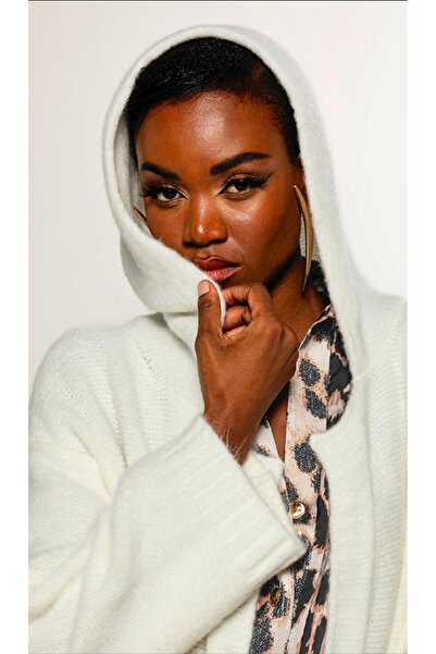 Kupa Kızı Mar de Moda Uzun  Ekru Örme Hırka