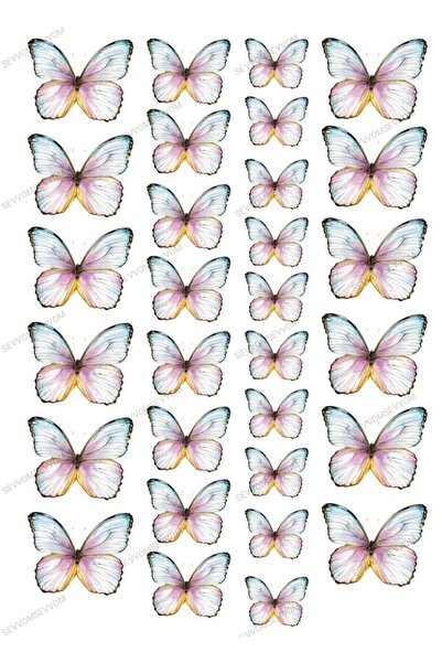 sevvom Yenilebilir Kağıt Kelebek Resimli Pasta Kurabiye Üstü Baskı Kağıdı