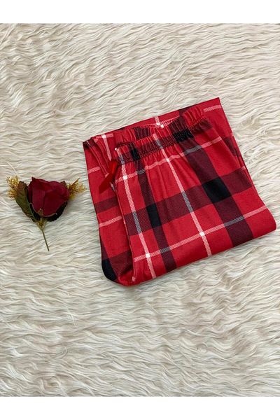 OMODAM Patterned Soft Breathable Fabric Women's Sleepwear Bottoms with Ribbon Waist Detail Pocketless Cuffs